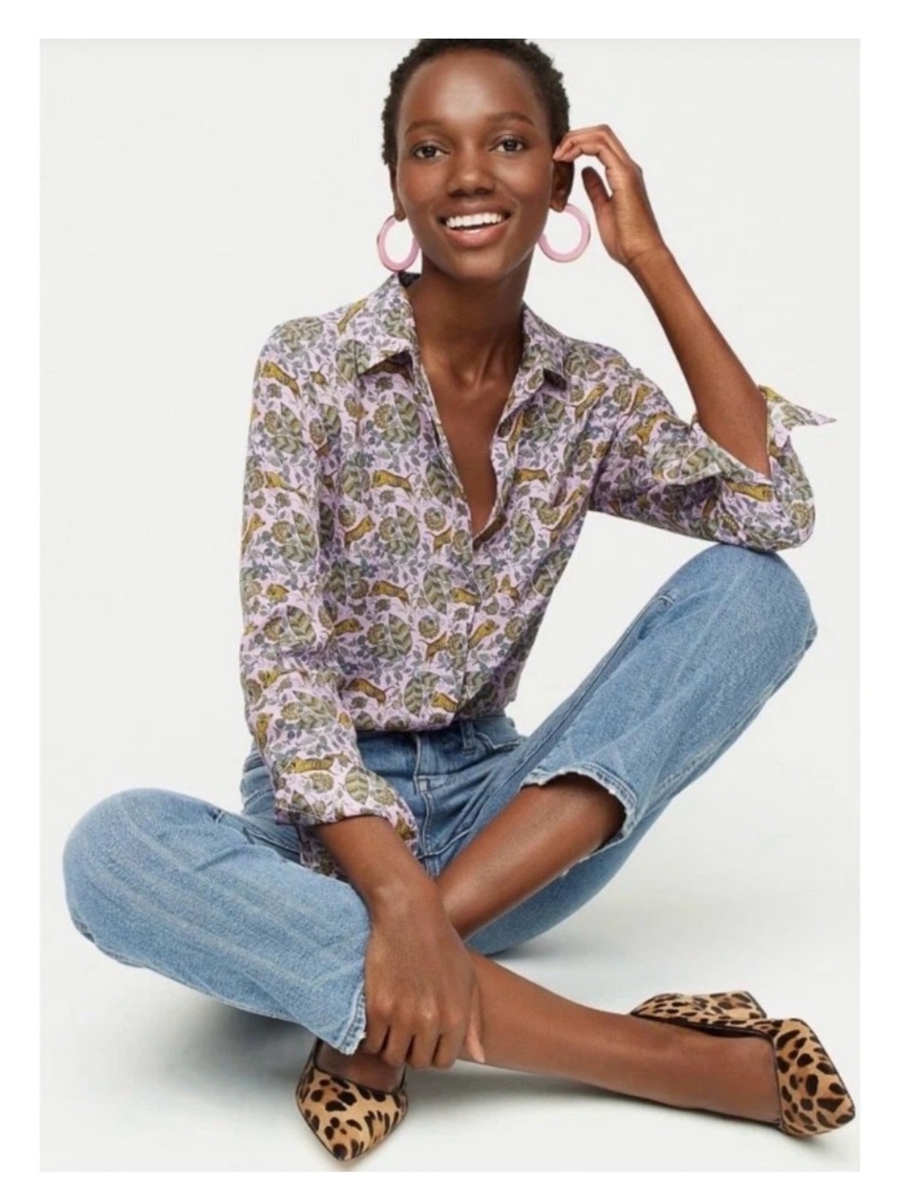 NWT JCrew Purple Floral Tiger Jungle Botanical Paisley Lilac Silk Blouse Size 4